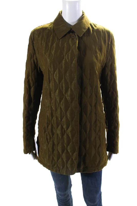 Allegri Womens Quilted Textured Button Down Jacket Green Timeless Women's Outfit