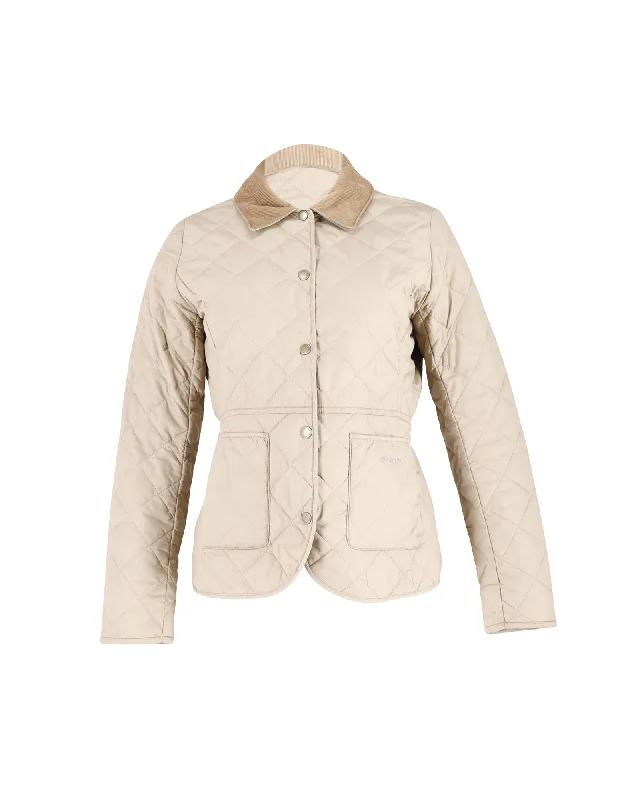 Barbour Deveron Quilted Jacket in Beige Polyester Women's Clothing Outfit Set