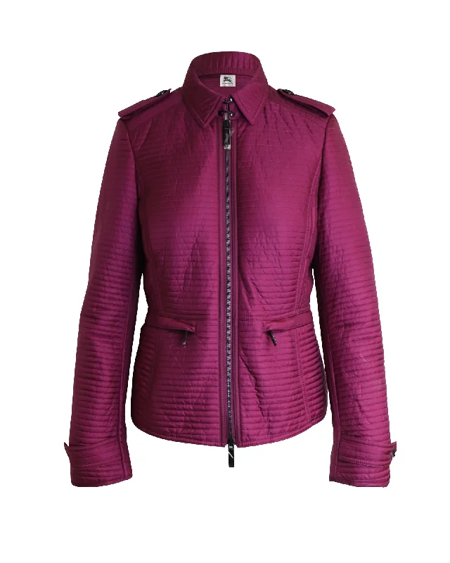 Burberry Quilted Zip Jacket in Magenta Nylon Women's Plus-Size Outfit