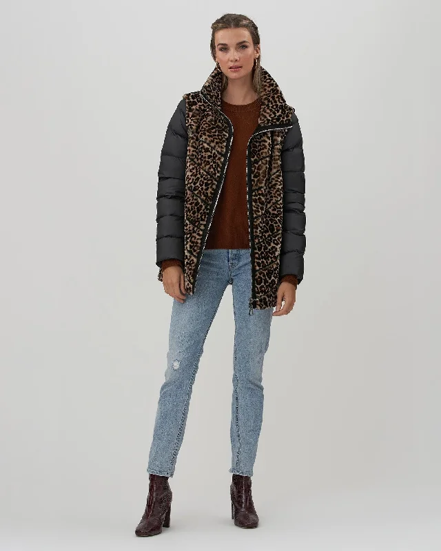 Chevron Shearling Lamb Jacket with Detachable Quilted Sleeves Modern Women's Outfit