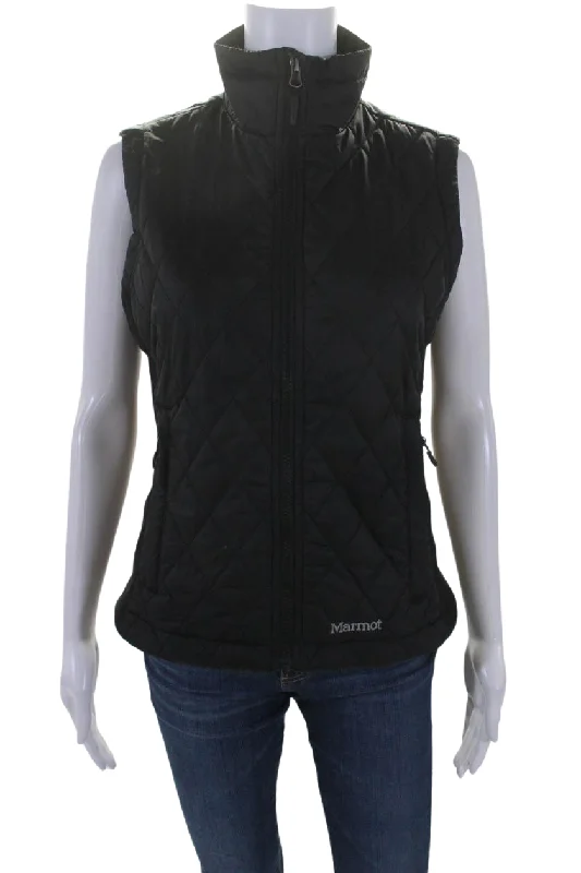 Marmot Womems Quilted Full Zipper Sleeveless Vest Jacket Black Fashionable Women's Outfit