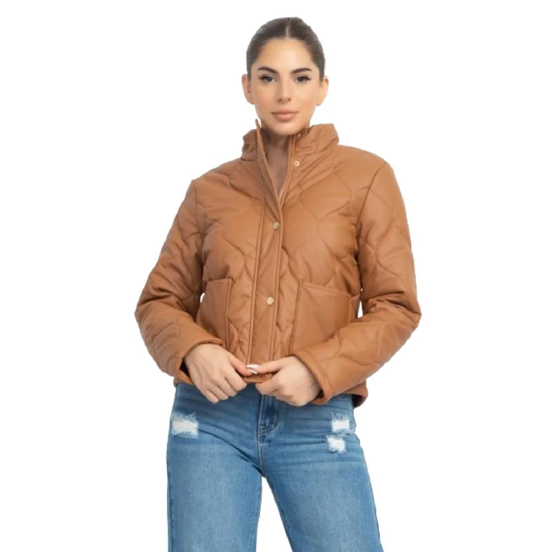 Mock Neck Quilted Jacket Women's Comfortable Lounge Outfit