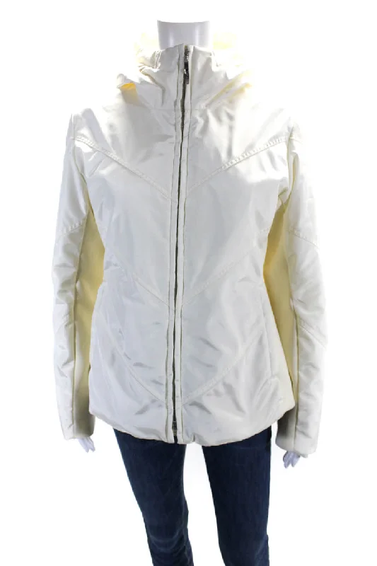 Post Card Womens Long Sleeve Full Zip Quilted Hooded Jacket Ivory White Women's Tailored Outfit