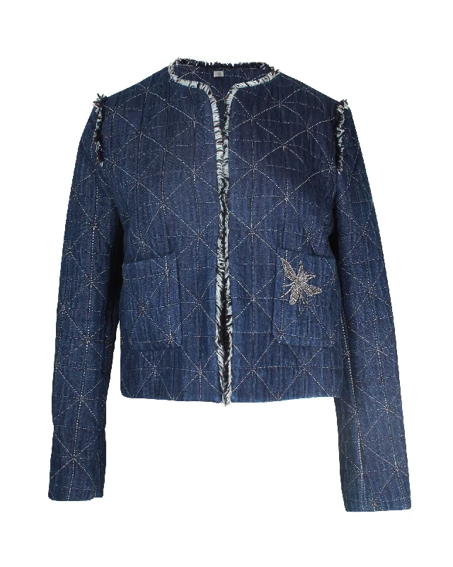 Sandro Paris Quilted Jacket in Blue Cotton Women's Weekend Outfit